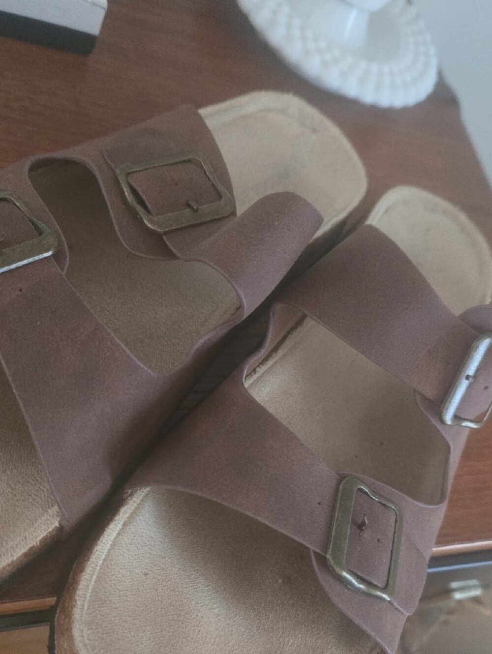AEROSOLES Brown Double Buckle Cork Footbed Sandals Size 10 - Picture 2 of 6